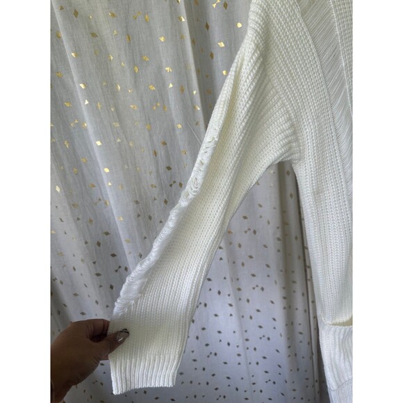 Active USA NWT Women's Distressed Hi Lo Column Knit Stitch Crew Neck Sweater S - Picture 3 of 4